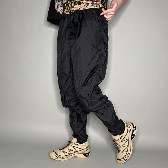 Vintage 90s Nike Track Pants Mens XL Jet Black Subtle Embroidered Swoosh Joggers - Picture 2 of 5